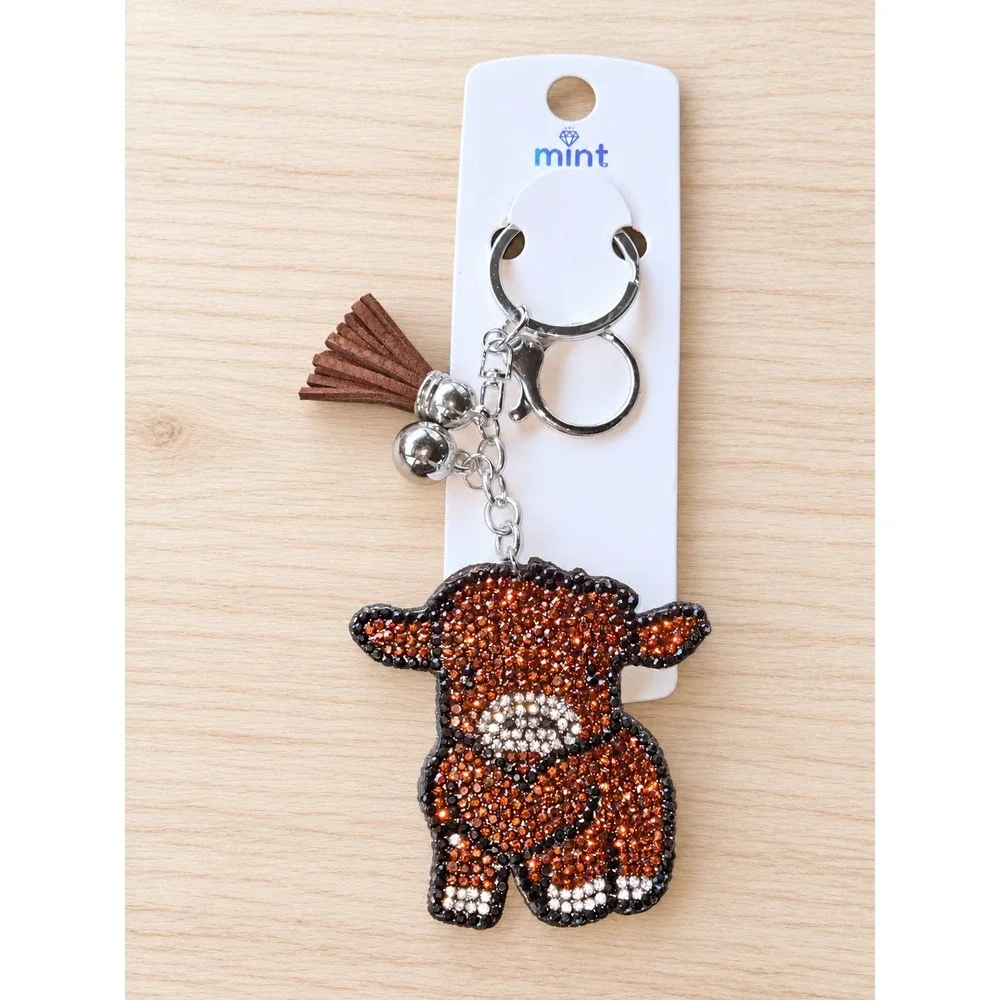 Highland Cow Rhinestone Keychain Set of 4 Sparkly Western Purse Bag Charms